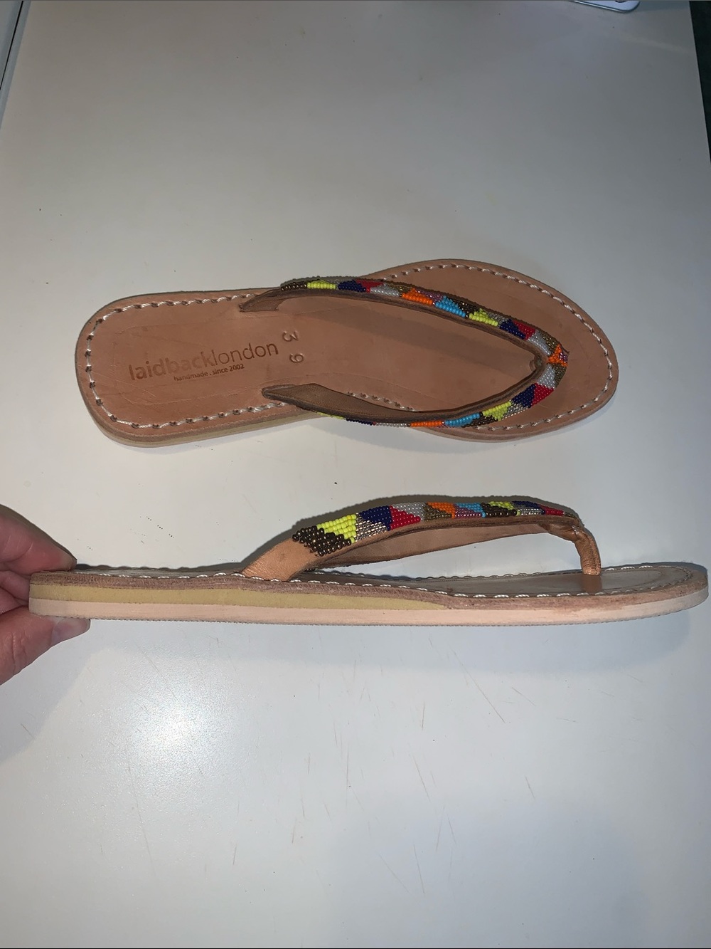 Laidback London Beaded Multicolor Leather Flip Flops - Women - Picture 7 of 9